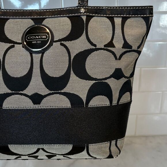 Coach Bag Purse Handbag Y2K Jacquard Signature Logo Stripe Tote Pocketbook - Picture 4 of 16
